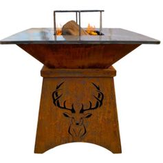 GRAND BRASERO BBQ CORTEN MOTIF TETE DE CERF