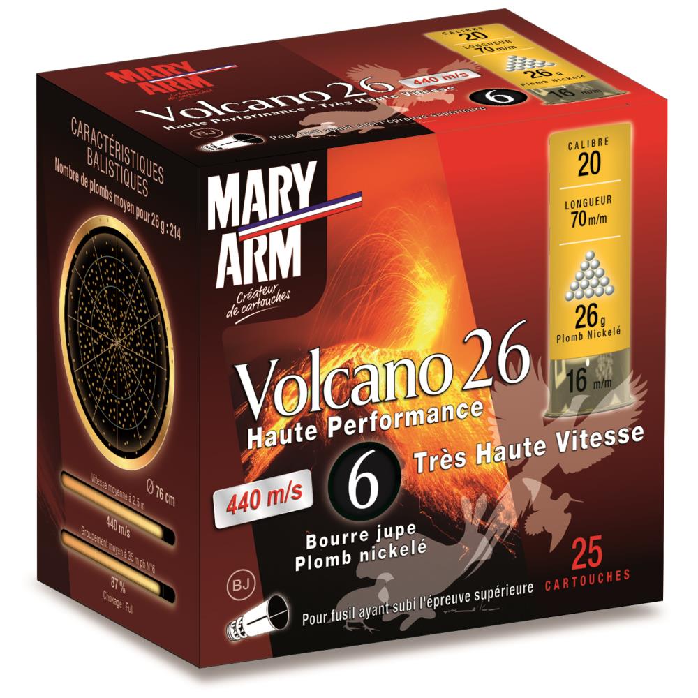 Cartouche Calibre 20 Terre Et Eau CARTOUCHES VOLCANO 20/26G N6 X25 - MARY ARM | Terres & Eaux