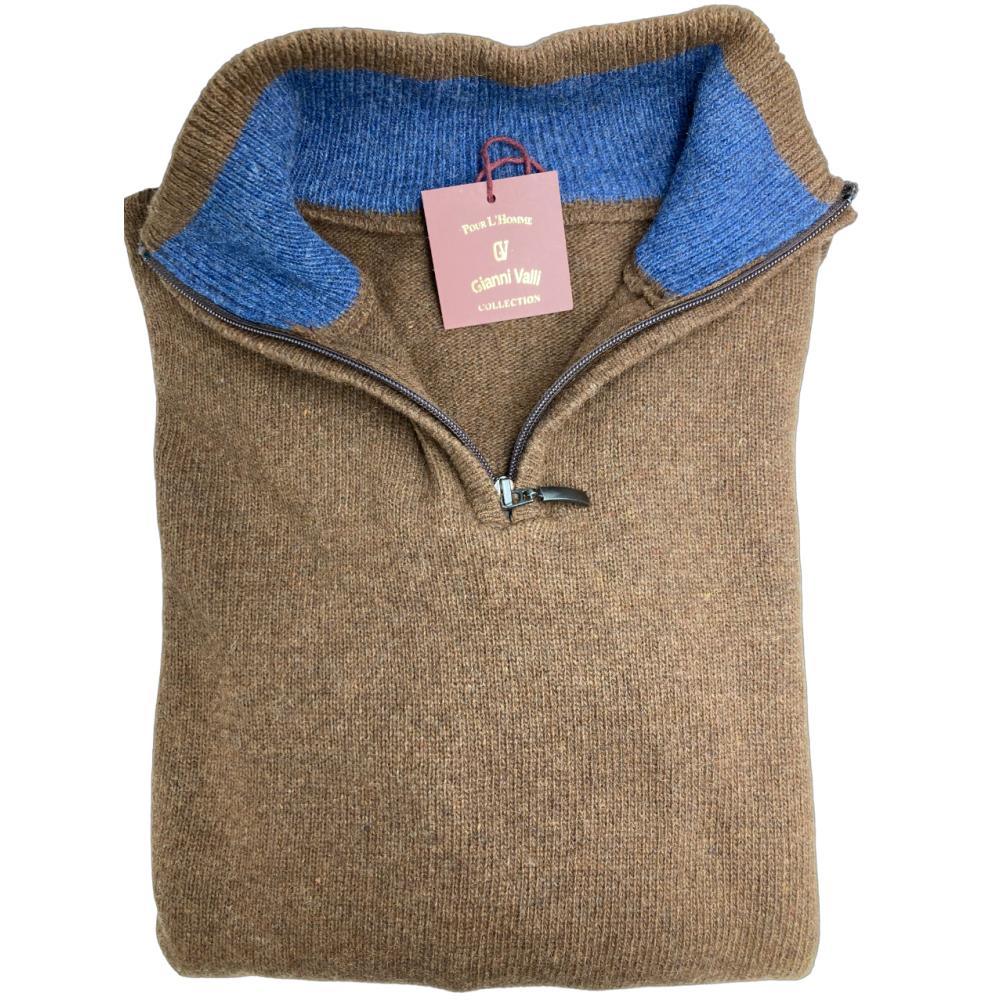 PULL COL ZIPPE MARRON