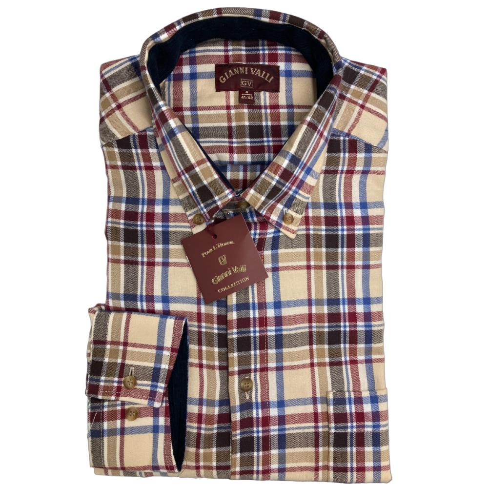 CHEMISE CARREAUX BEIGE BORDEAUX GIANI VALLI Terres Eaux