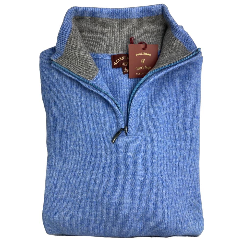 PULL COL ZIPPE BLEU CIEL