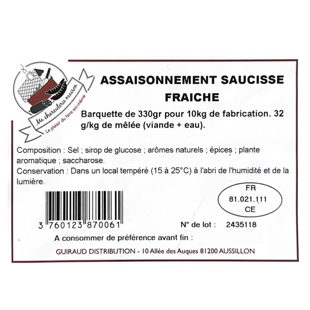 ASSAISONNEMENT SAUCISSE FRAICHE SANS ADDITIFS 330GR