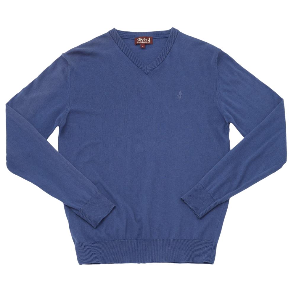 PULL COL V CACHEMIRE BLEU VINTAGE
