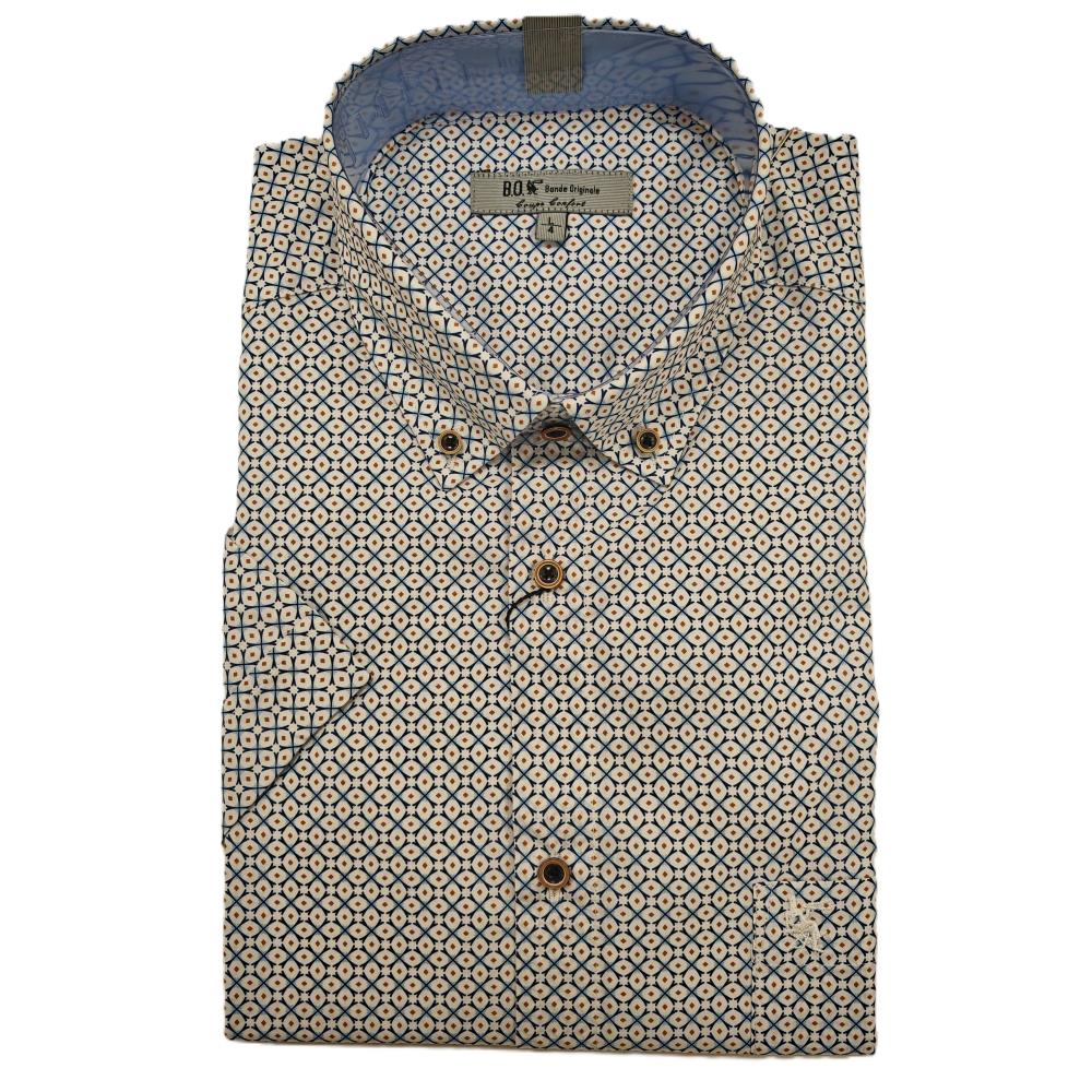 CHEMISETTE LOSANGE BLEU BEIGE
