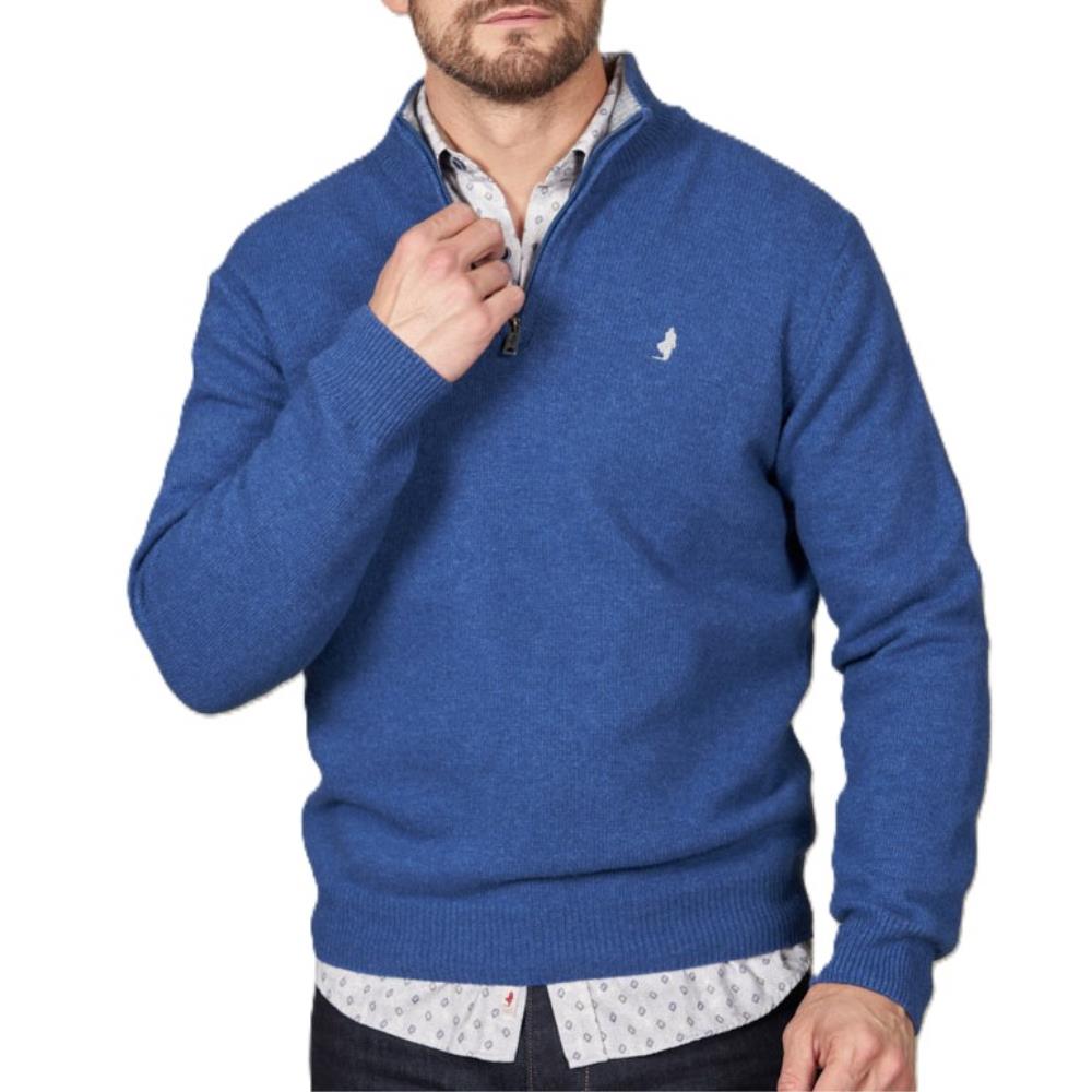 PULL ZIPPE LAMBSWOOL BLEU FONCE