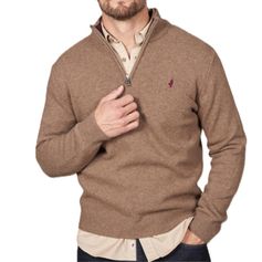 PULL ZIPPE LAMBSWOOL BEIGE FONCE