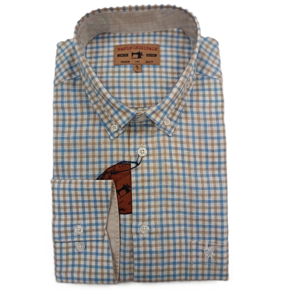 CHEMISETTE COTON LIN BLEU