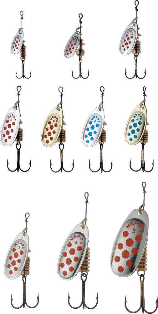 Mite Espelt Leurres Mepps Comet Spinners - Couleurs Argent/or Et Rouge/blue Dot, Tailles 00 à 5 Loupe Hermes - Foto 12