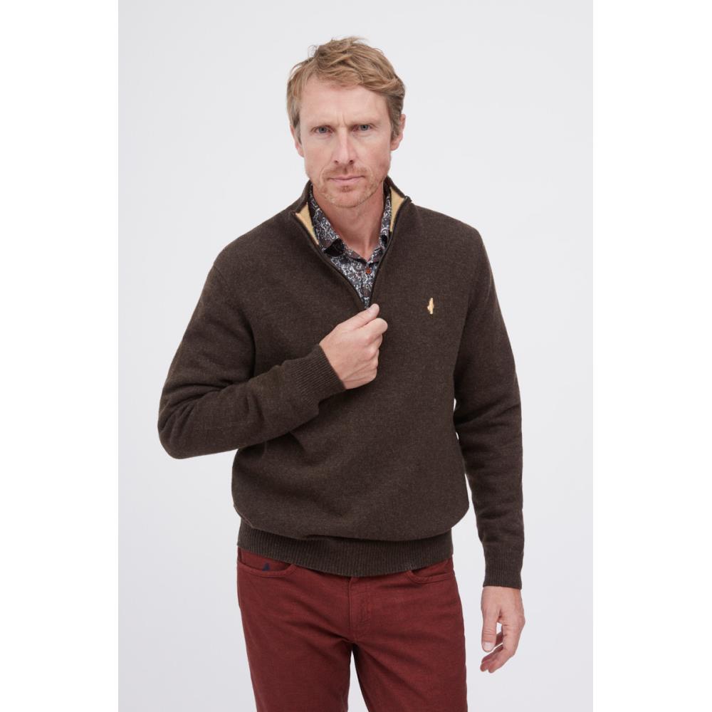 PULL ZIPPE LAMBSWOOL MARRON EBENE - MCS | Terres & Eaux