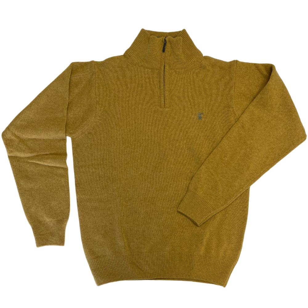 Pull GF FERRE Enfant Jaune Chiné Laine Col Zippé Taille 10 Ans Neuf étiquettes